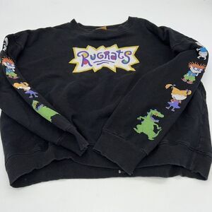 Rugrats womens top Large Black graphic printed Nickelodeon Cropped Sweater